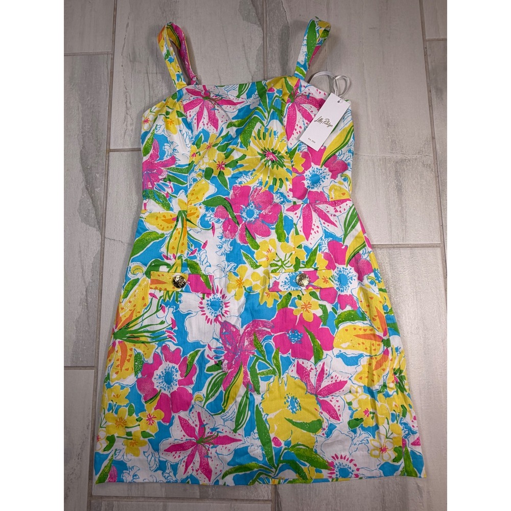 Lilly Pulitzer Veda Skirted Romper Lovely Lilly Floral Pink Blue Yellow Size 6